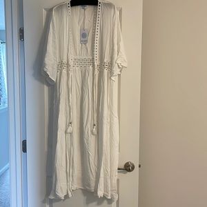 NWT Blue island white coverup with crochet details